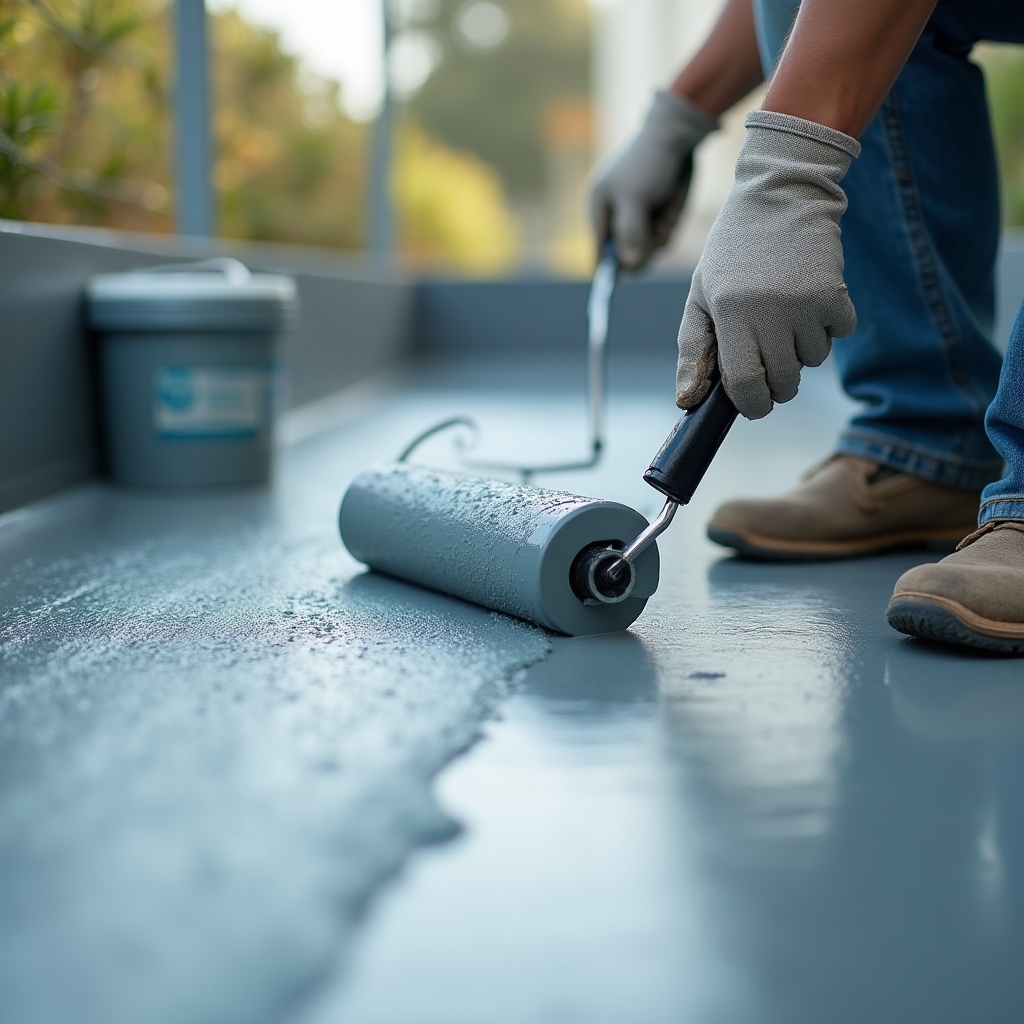 Applicazione di membrana impermeabilizzante liquida su superficie di balcone