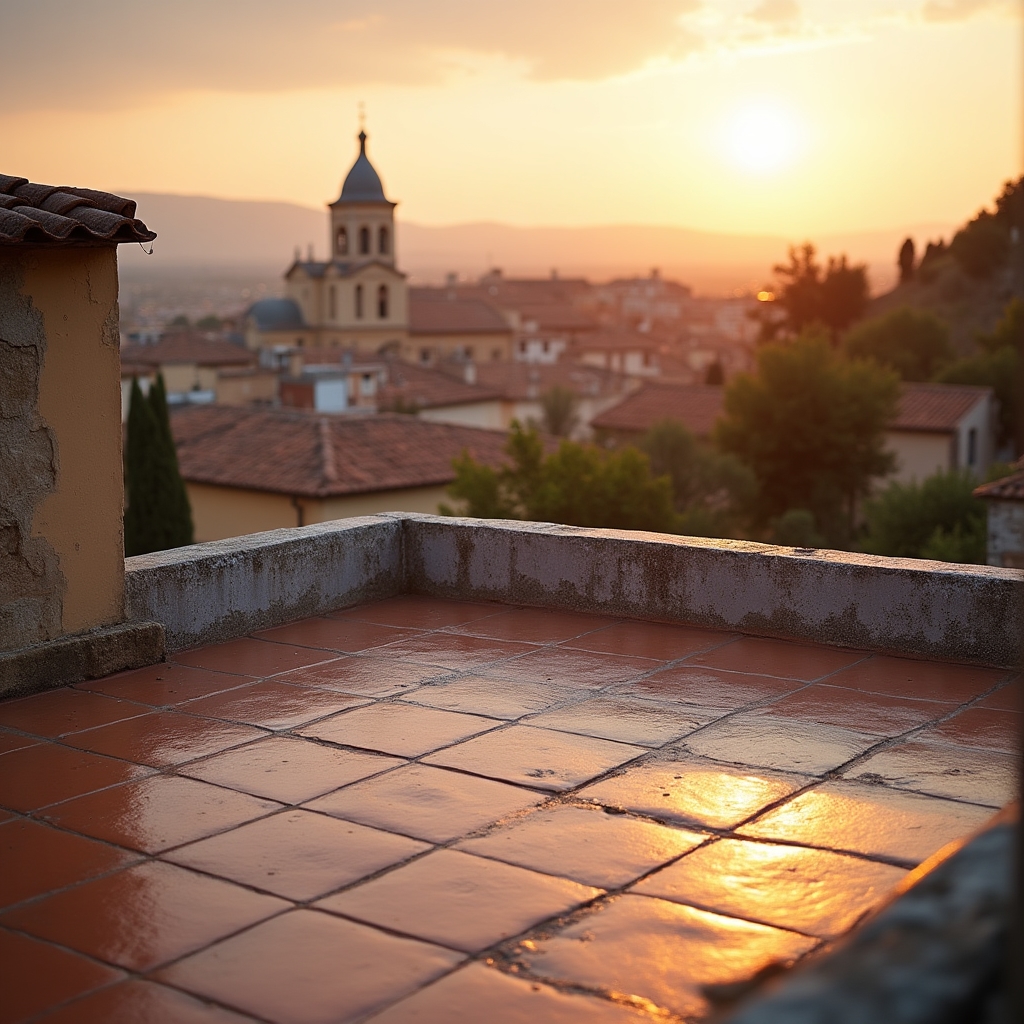 Vista panoramica di un terrazzo condominiale in Campania con paesaggio urbano sullo sfondo
